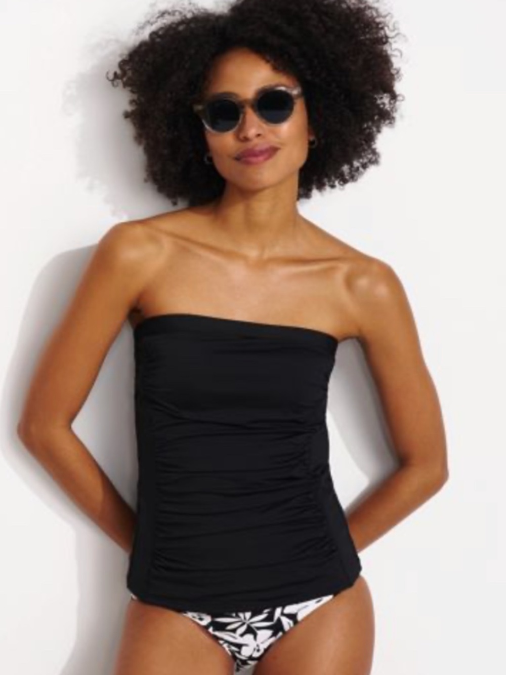 NWT Size 6 Lands End Bandeau Tankini Swim Top - Black, Chlorine Resistant